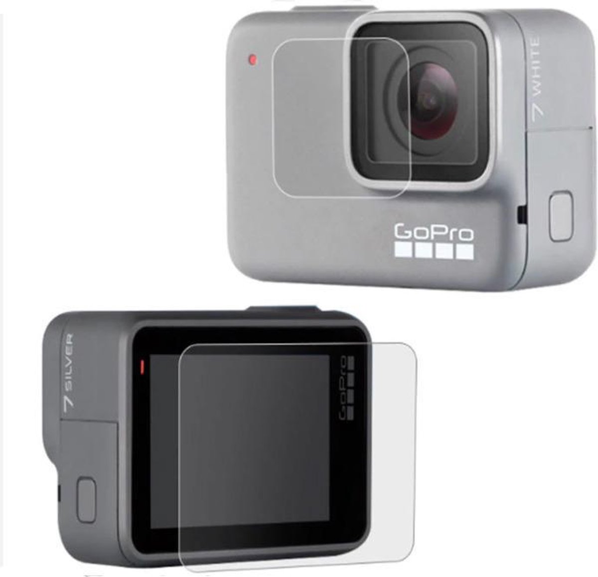 Gehard Glas Screenprotector geschikt voor GoPro Hero 7 Silver & 7 White - Tempered glass - 1x LCD & 1x Lens - Bescherming GoPro LCD & Lens - 9H Gehard Glas