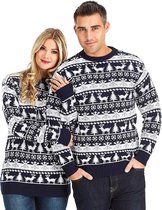 Foute Kersttrui Dames & Heren - Christmas Sweater - "Modern Blauw & Wit" - Kerst trui Mannen & Vrouwen Maat XXL