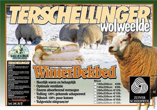 Terschellinger | Winter wollen dekbed | 100% IWS Zuiver Scheerwollen Enkel Dekbed|260x220cm XL