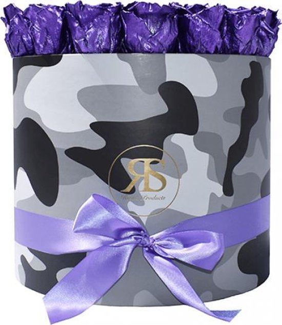 Flowerbox Longlife Coco metallic paars - Ruim assortiment aan Luxe & Handgemaakte cadeaus - Verras op een speciale manier - 2 jaar houdbare rozen!