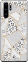 Huawei P30 Pro hoesje siliconen - Stone & leopard print | Huawei P30 Pro case | Bruin/beige | TPU backcover transparant