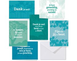 Voor Positiviteit - Dank je wel wenskaarten - Bedankt kaartjes - Wenskaarten - set in box - kaartenset met envelop - 36 stuks