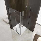 douchecabine 76x76x195cm met vaste zijpaneel, vouwdeur, douchedeur+zijwand, 6mm nano veiligheidsglas, vouwbare douchedeur,vaste douchewand en glazen draaideur