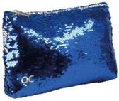 toilettas & make up tas met pailletten -blauw / zilver van het merk QC