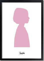 DesignClaud Custom Silhouette Contour poster kind Formaten: A4 poster, Kleuren: Roze