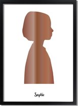 DesignClaud Custom Silhouette Contour poster kind Goud - Zilver - Koper Formaten: A4 poster, Kleur foliedruk: Zilverfolie