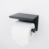 Toiletrolhouder met Plankje- Handdoek haakje - WC Rolhouder - Toiletrolhouder Zwart - Planchet Badkamer Zwart - Toiletrolhouder - RVS