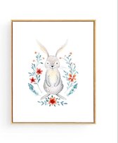 Poster City - Affiche sur toile Design Lapin avec Fleurs / Enfants / Affiche Animaux / Babykamer - Affiche pour enfants / Chambre de bébé / Décoration murale / 40 x 30cm / A3