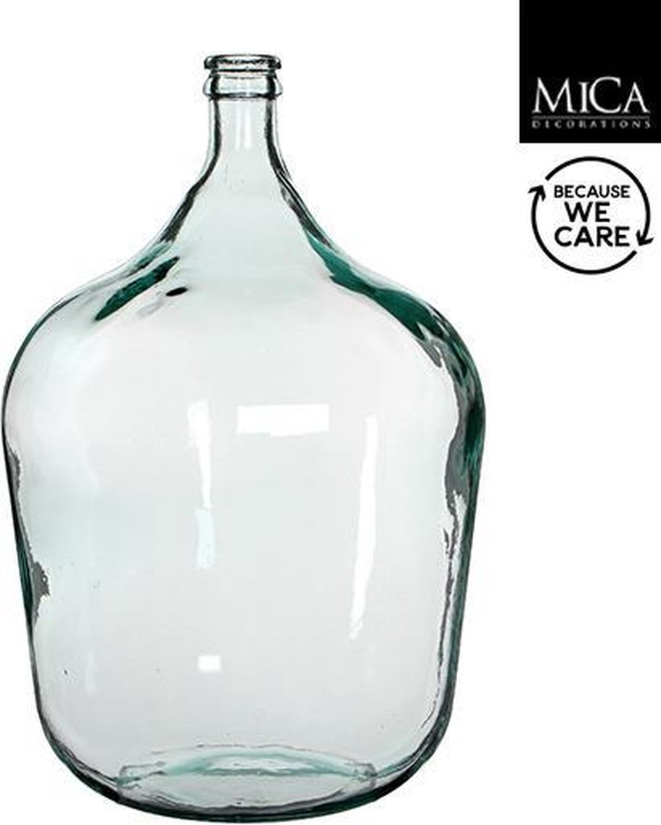 Mica Decorations Diego Fles Vaas - H56 x Ø40 cm - Gerecycled Glas -  Transparant | bol