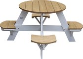 AXI UFO Table de Pique Nique ronde pour enfants en bois - Table ronde enfant pour le jardin en marron et blanc avec 4 sièges