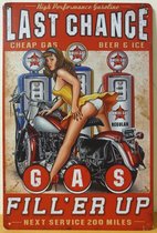 Last chance motor pinup Reclamebord van metaal METALEN-WANDBORD - MUURPLAAT - VINTAGE - RETRO - HORECA- BORD-WANDDECORATIE -TEKSTBORD - DECORATIEBORD - RECLAMEPLAAT - WANDPLAAT - N