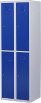 Lockerkast metaal met slot - 4 deurs 2 delig - Grijs/blauw - 180x60x50 cm - LKP-1006