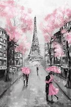 100% Nederlandse Productie! │ Diamond Painting │ Aquarel Eiffeltoren Parijs Roze Paraplu│ Formaat 80 x 120 cm │ Diamond Painting Pakket Volwassen │ Volledige bedekking │ Vierkant │