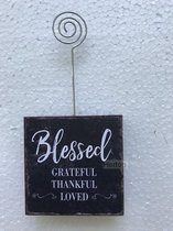 Houten blok, 8x8x2,5cm  - Blessed grateful thankful loved