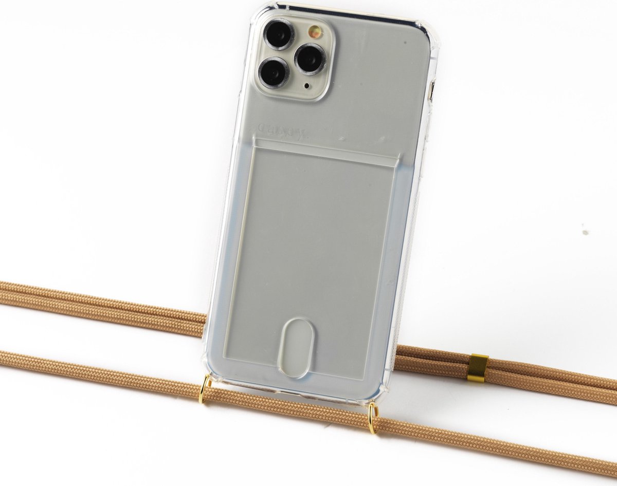 Apple iPhone 11 Pro silicone hoesje transparant met koord salmon
