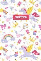 Sketch: 110-Page 6''x9'' Sketchbook for Art, Doodling, and Drawing - A Kawaii Unicorn, Cupcakes and Doodle Rainbows Notebook for