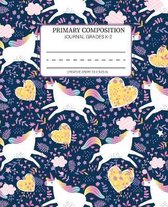 Primary Composition journal grades k-2 creative story 7.5 x 9.25 in: Unicorn Cute Picture space for draw and write Dotted Midline 50 Sheets 100 Pages