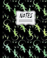 Notes: Watercolor Lizards Pattern 7.5'' X 9.25'' - 110 Wide Ruled Pages Lizard Notebook