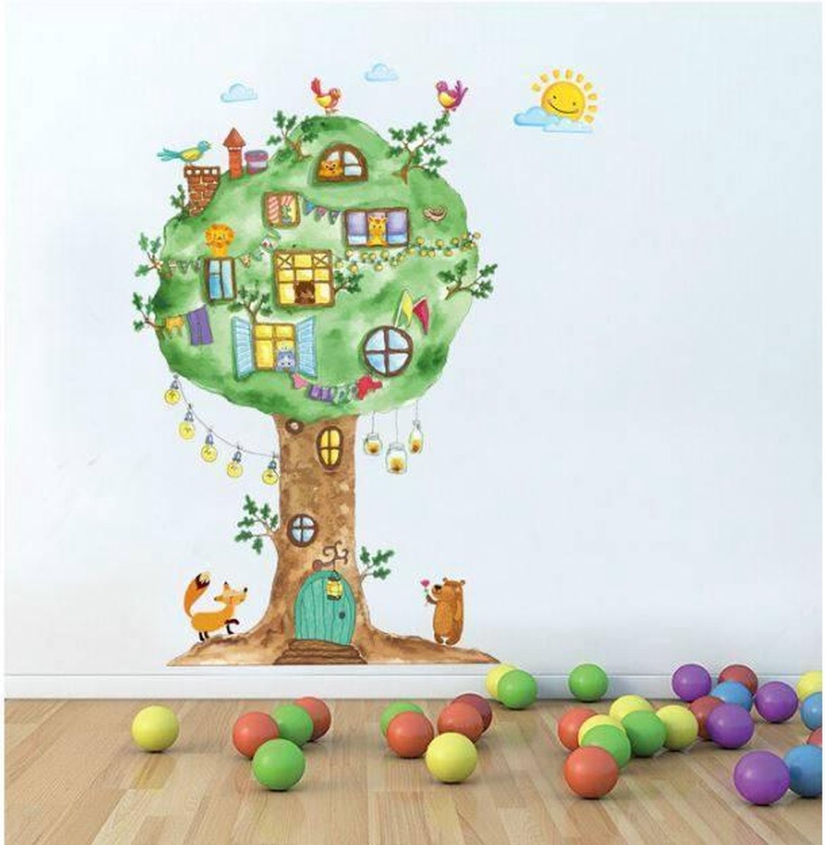 Muursticker4sale Muursticker gezellige boom kinderkamer