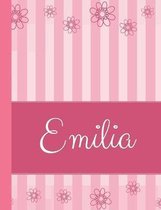 Emilia: Personalized Name College Ruled Notebook Pink Lines and Flowers