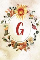 Notebook 6 x9 , Letter G, Orange Green Floral Design