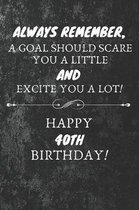 Always Remember A Goal Should Scare You A Little And Excite You A Lot Happy 40th Birthday: 40th Birthday Gift Quote / Journal / Notebook / Diary / Uni