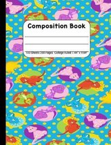 Composition Book College Rule: Journal Notebook for School Home or Work, Multicolor Dinosaurs on Teal Blue