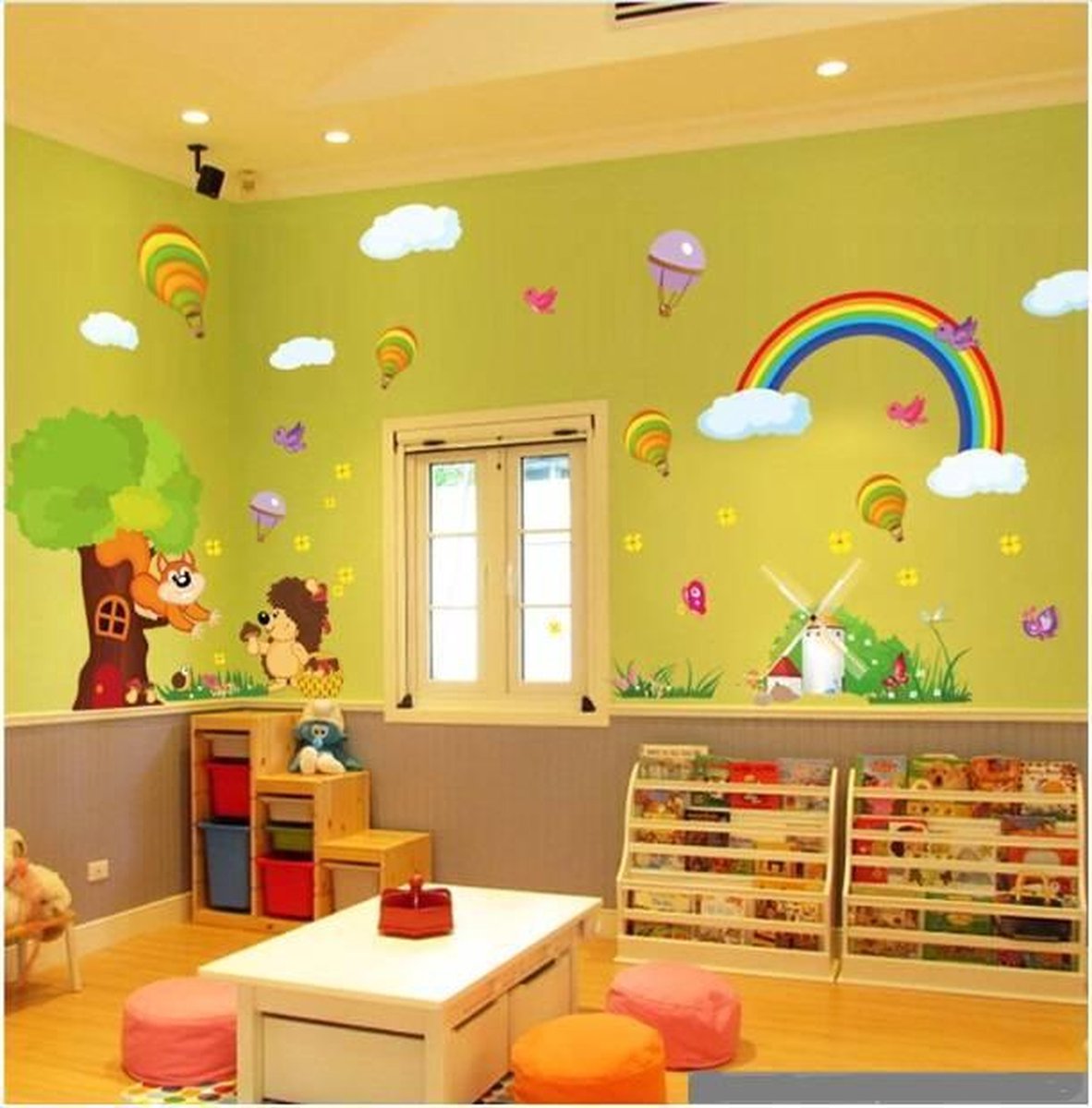 Muursticker4sale Muursticker boom regenboog en diverse dieren