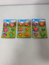 Kindergummen in leuke vormen (diverse dieren en kleuren) - set van 3 keer 6 stuks