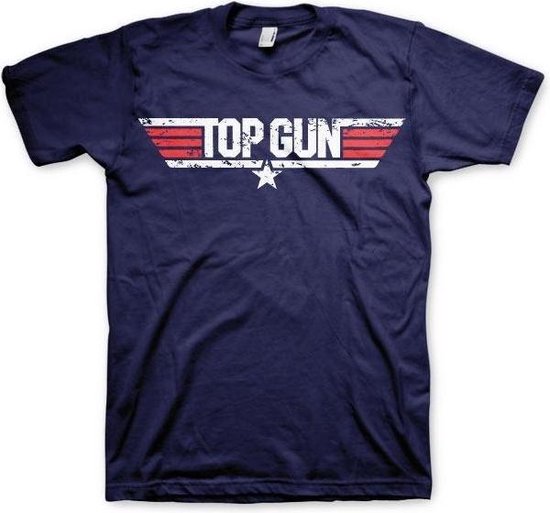 TOP GUN - T-Shirt Distressed Logo - Navy (M)