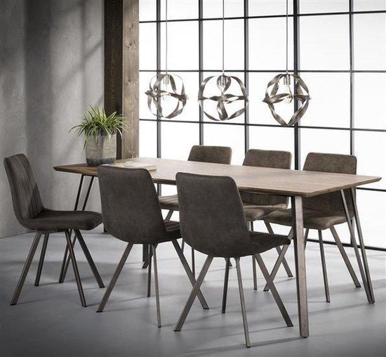 kapperszaak uitstulping houd er rekening mee dat AnLi-Style Eetkamertafel 190 cm + 6 stoelen - Antraciet | bol.com
