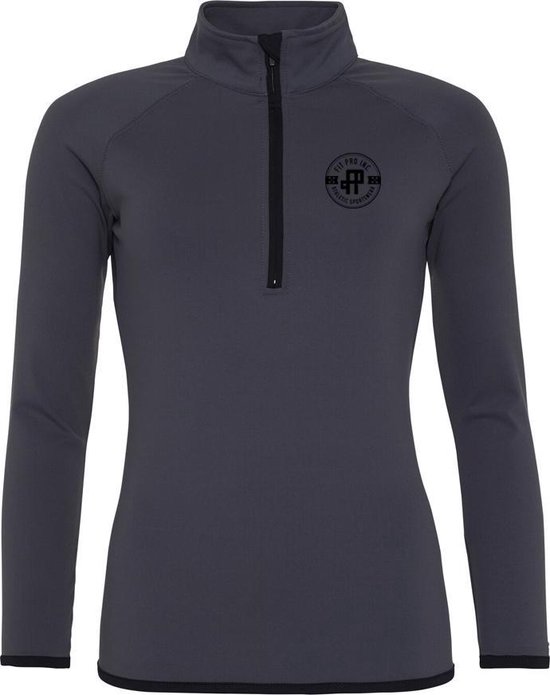 FitProWear Cool Fit Sweatshirt Charcoal Black Maat XL - Dames - Stretch - Vest - Sportkleding - Trainingskleding - Polyester - Ritssluiting - Sweater - Hoodie -