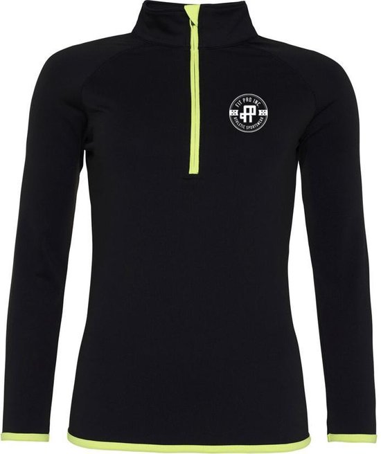 FitProWear Cool Fit Sweatshirt Zwart Geel Maat S - Dames - Stretch - Vest - Sportkleding - Trainingskleding - Polyester - Ritssluiting - Sweater - Hoodie -