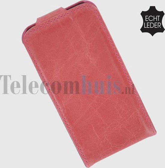 Apple iPhone SE Leder Smartphone Hoesje Flip Case Echt Leer Natuurroze