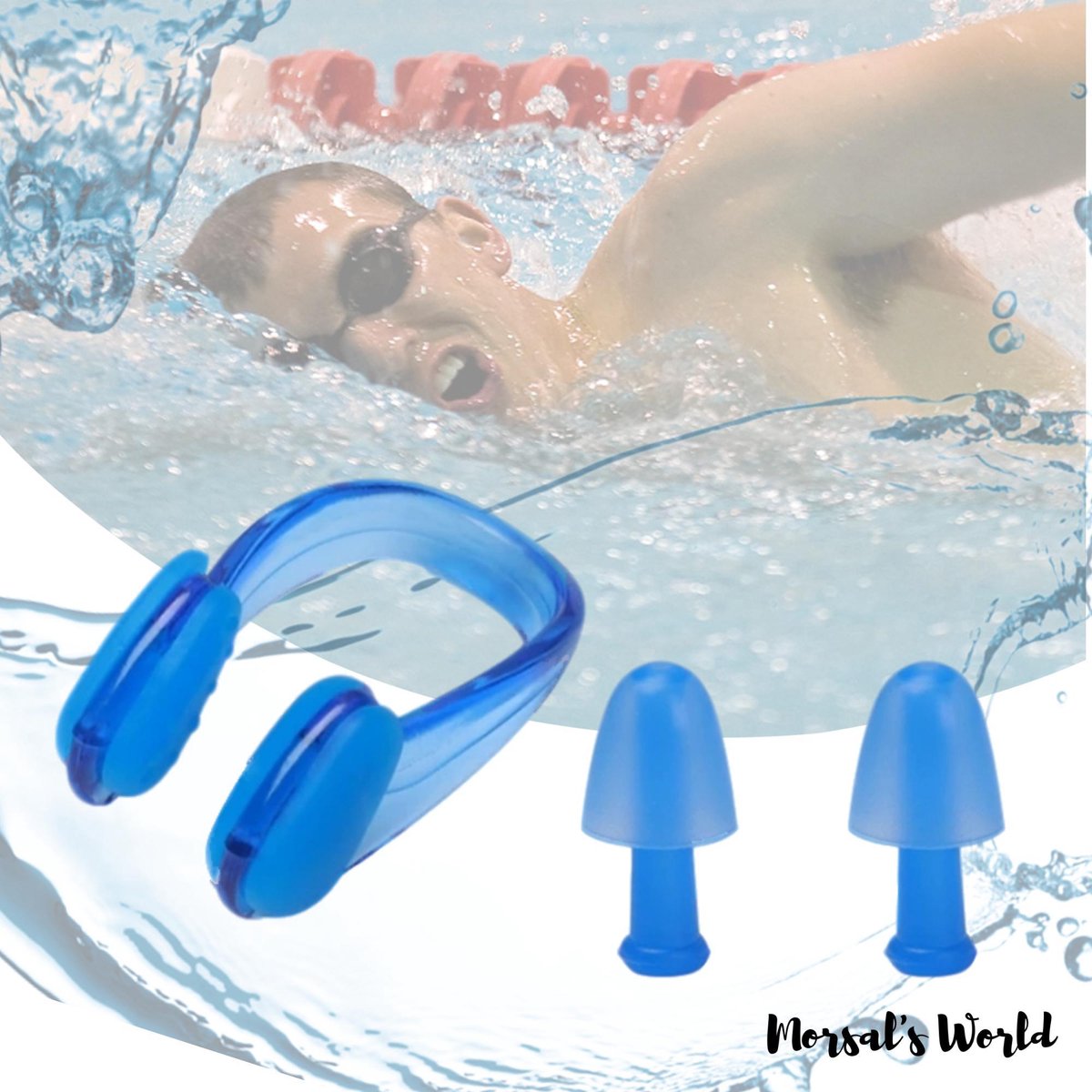Goedkoopste Blauwe oordoppen met neusklem voor onder water zwemmen - Zwembad oordopjes ®