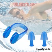 Blauwe oordoppen met neusklem voor onder water zwemmen - Zwembad oordopjes ®