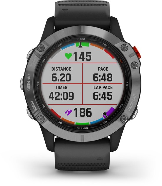 Garmin Fenix 6 Solar  Multisport Smartwatch - Geavanceerde GPS Tracker - 10ATM Waterdicht - Zilver/Zwart
