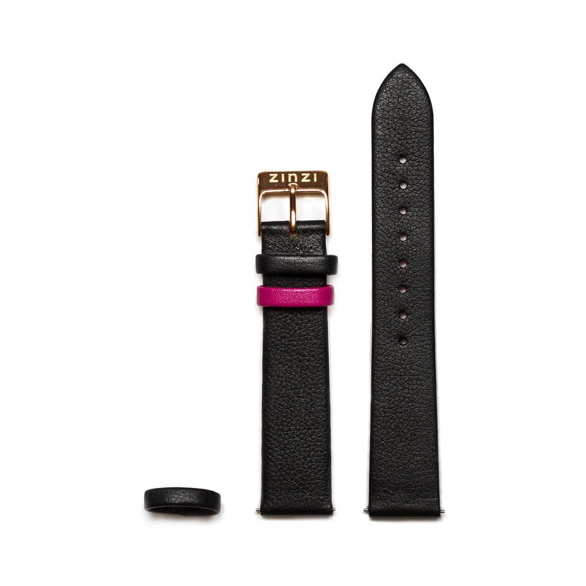 ZINZI Retro leren horlogeband zwart roségoudkleurige stalen sluiting 18mm RETBAND4