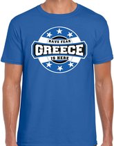 Have fear Greece is here / Griekenland supporter t-shirt blauw voor heren XL