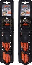 2x stuks spanband / sjorbanden met haken - oranje - 4,5 m -  straps / spanbanden voor o.a. vastzetten ladingen