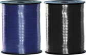 Pakket van 2 rollen lint zwart en blauw 500 meter x 5 milimeter breed - Feestartikelen en versiering