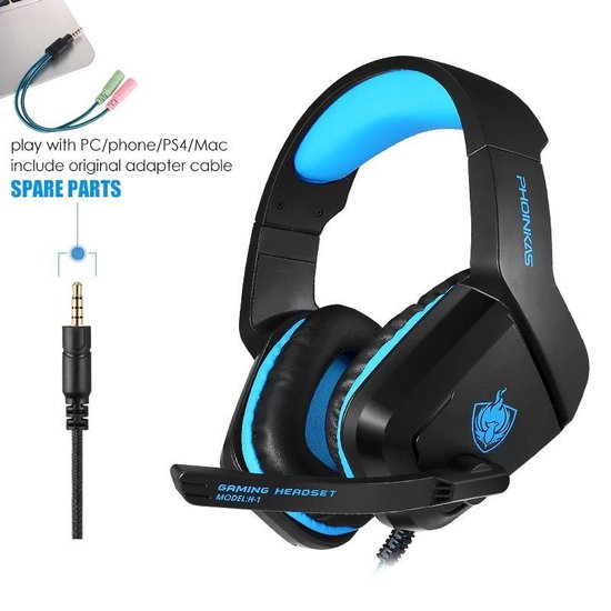 PHOINIKAS H1 multi-platform gaming-headset voor over-ear hoofdtelefoon met microfoon bedraad (blauw) - Phoinikas