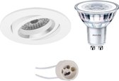 LED Spot Set - Pragmi Aerony Pro - GU10 Fitting - Inbouw Rond - Mat Wit - Kantelbaar - Ø82mm - Philips - CorePro 827 36D - 4.6W - Warm Wit 2700K - BES LED