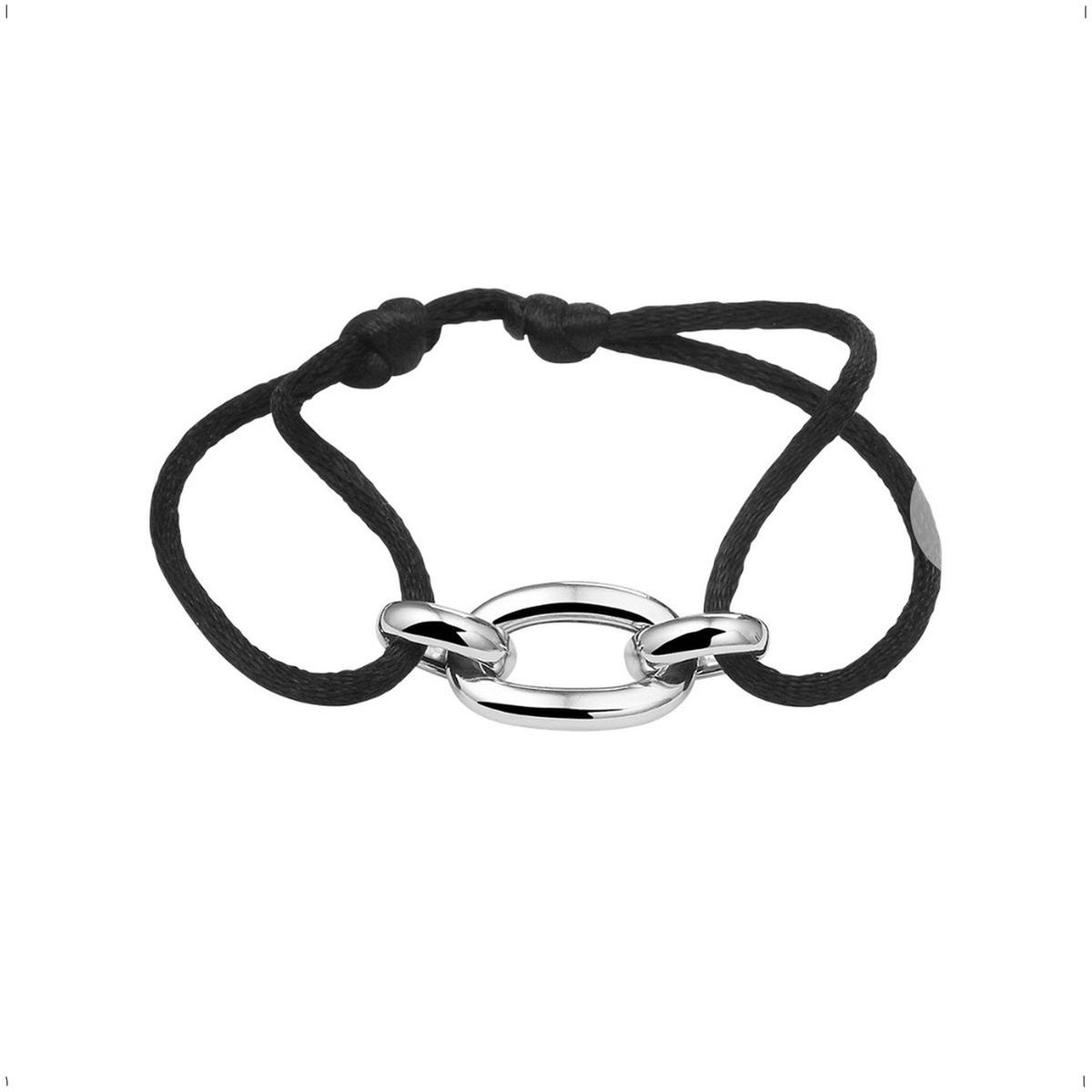YO&NO - Armband - Zilver - Satijn - zwart - Geankerd Bol - 12,5mm - 26cm - Sieraden Vrouw - Gerhodineerd - Zilver 925