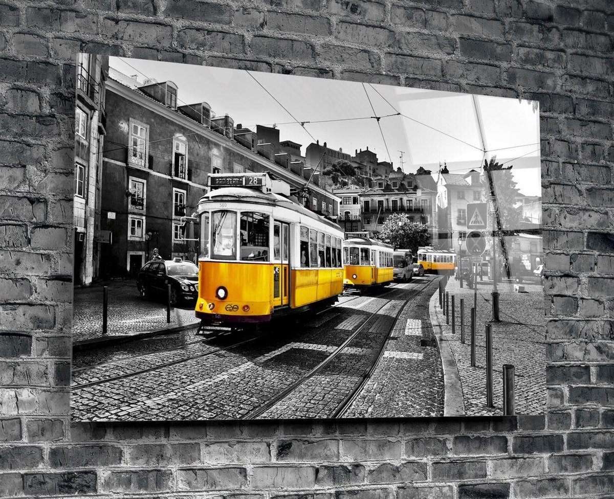Insigne Art Insigne Glazen Schilderijen - Gele Tram Glasschilderij - 110x70 cm - 4 mm Geel