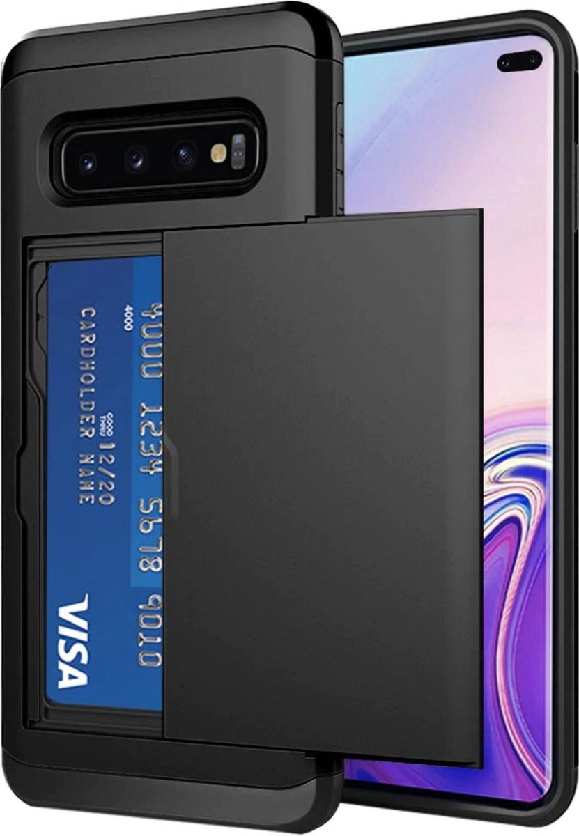 Geschikt voor Samsung Galaxy S10 Plus Backcover - Zwart - Pasjeshouder - Hard PC hoesje