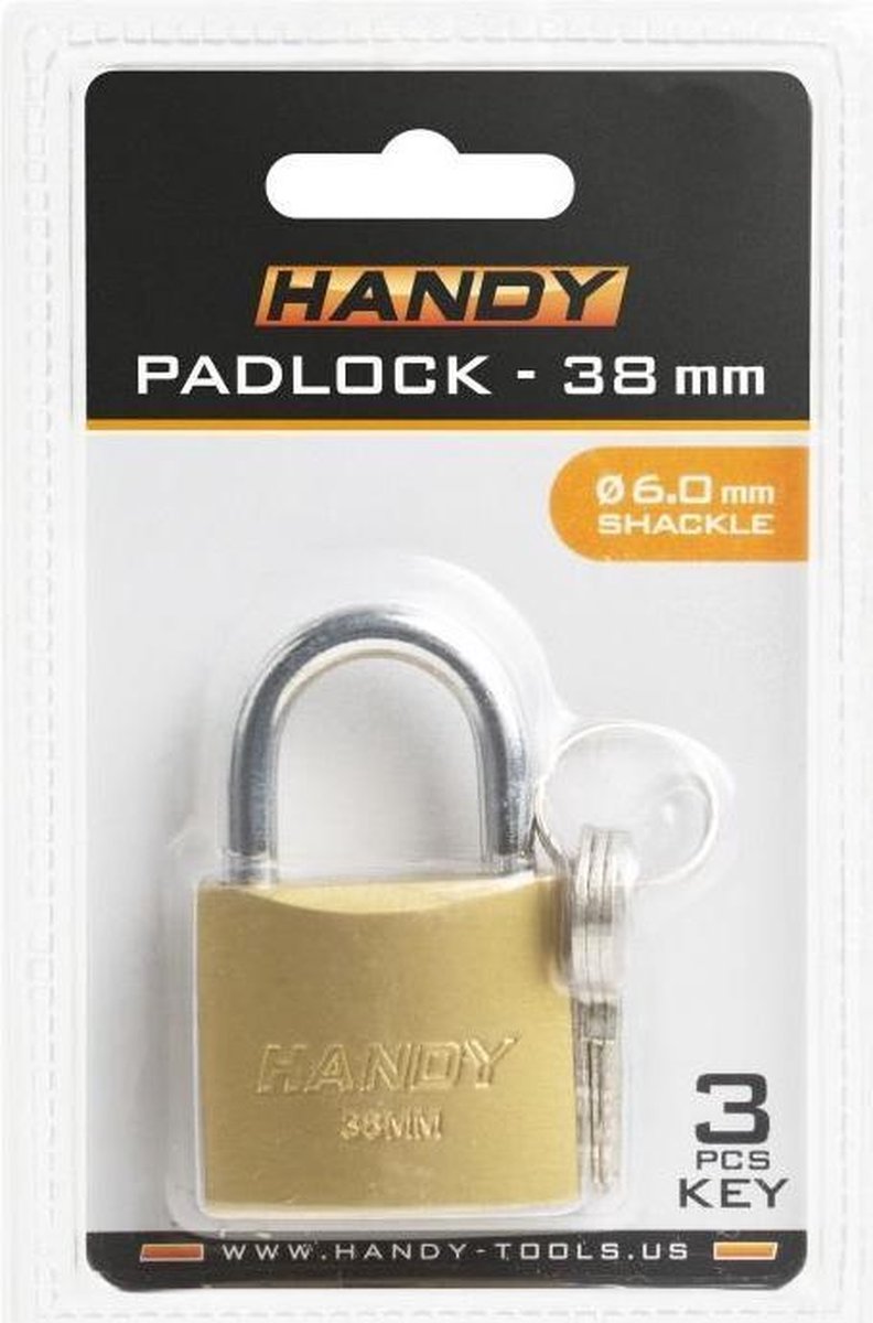 Handy - Hangslot met Sleutel 38mm - Hangsloten - Gehard staal - Sluiting ⌀ 6MM - incl. 3 Sleutels - Slot - Slotje