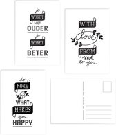 Cartes de vœux mis en noir et blanc citations texte cartes anniversaire tout comme ça amour succès 3 pièces avec enveloppe
