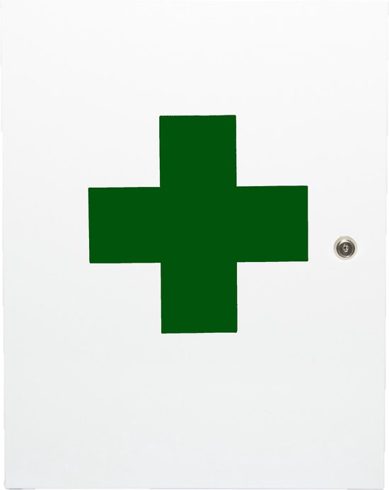 Culinorm Medicijnkastje van staal met slot - 35cm x 45 cm x 15 cm  - Wit met groen kruis