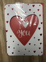 XXL Valentijns/verjaardags wenskaart - Rood met hartjes - I love you - 21x27cm